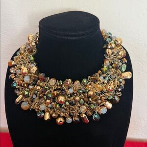 Aldo Arwan Gold Multicolor Beaded Statement Bib Collar Necklace - Women Jewelry